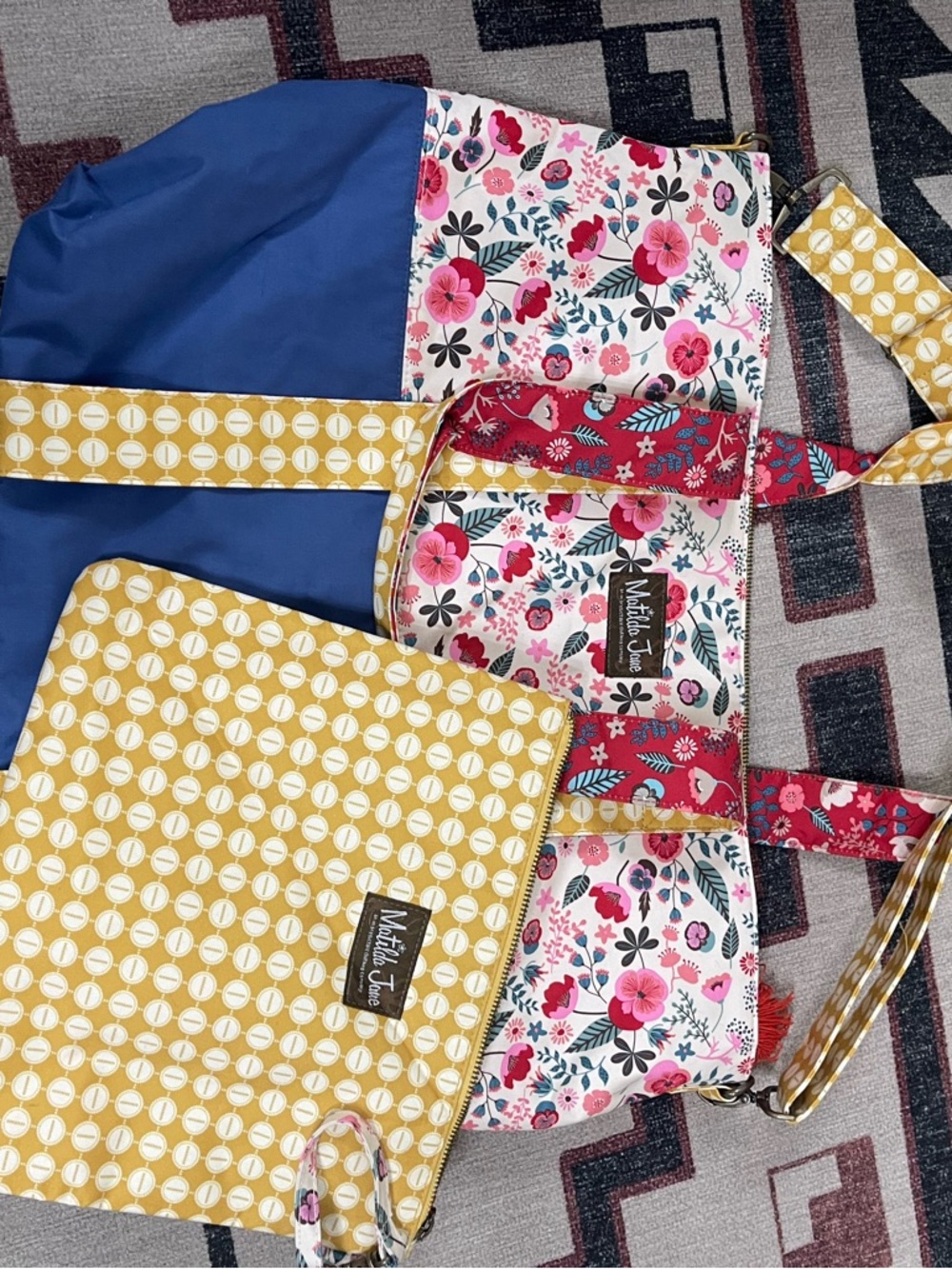 Matilda Jane Navy & Floral Tote duffel bag with Zip Pouch NWOT